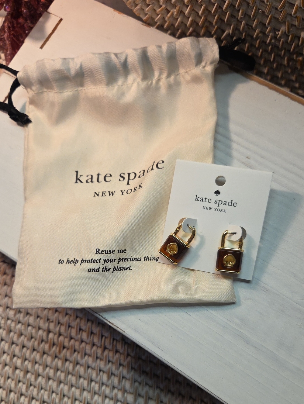 kate spade Brown and Gold Spade Lock Drop Earrings